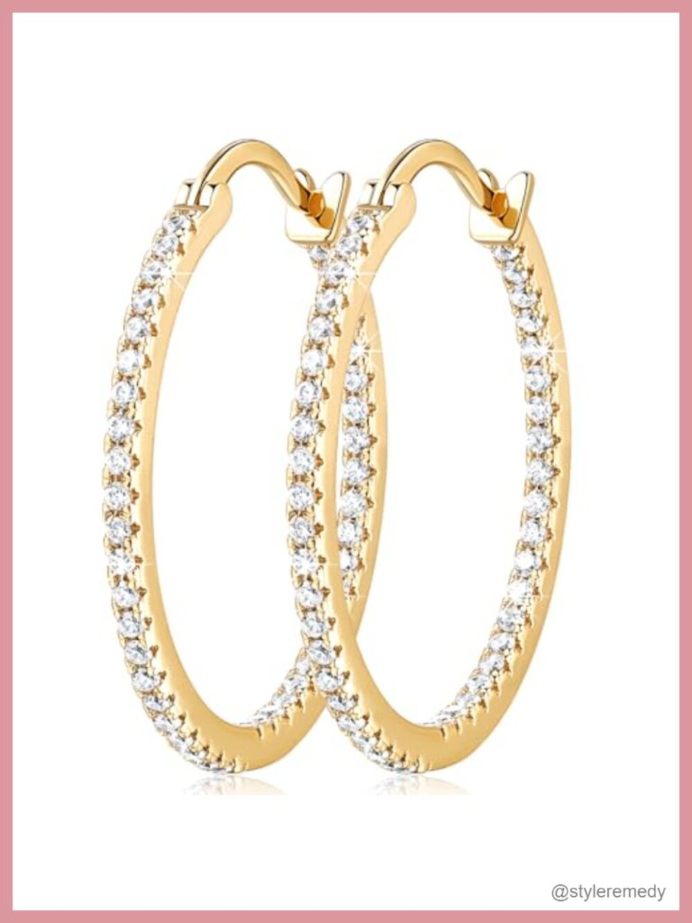 14K Gold Plated Hoop Earrings Cubic Zirconia Hypoallergenic